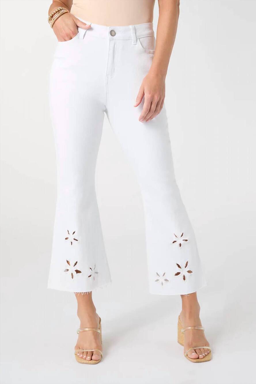 NEW COCO + CARMEN women's morgan flare crop floral cutout jean in crisp white